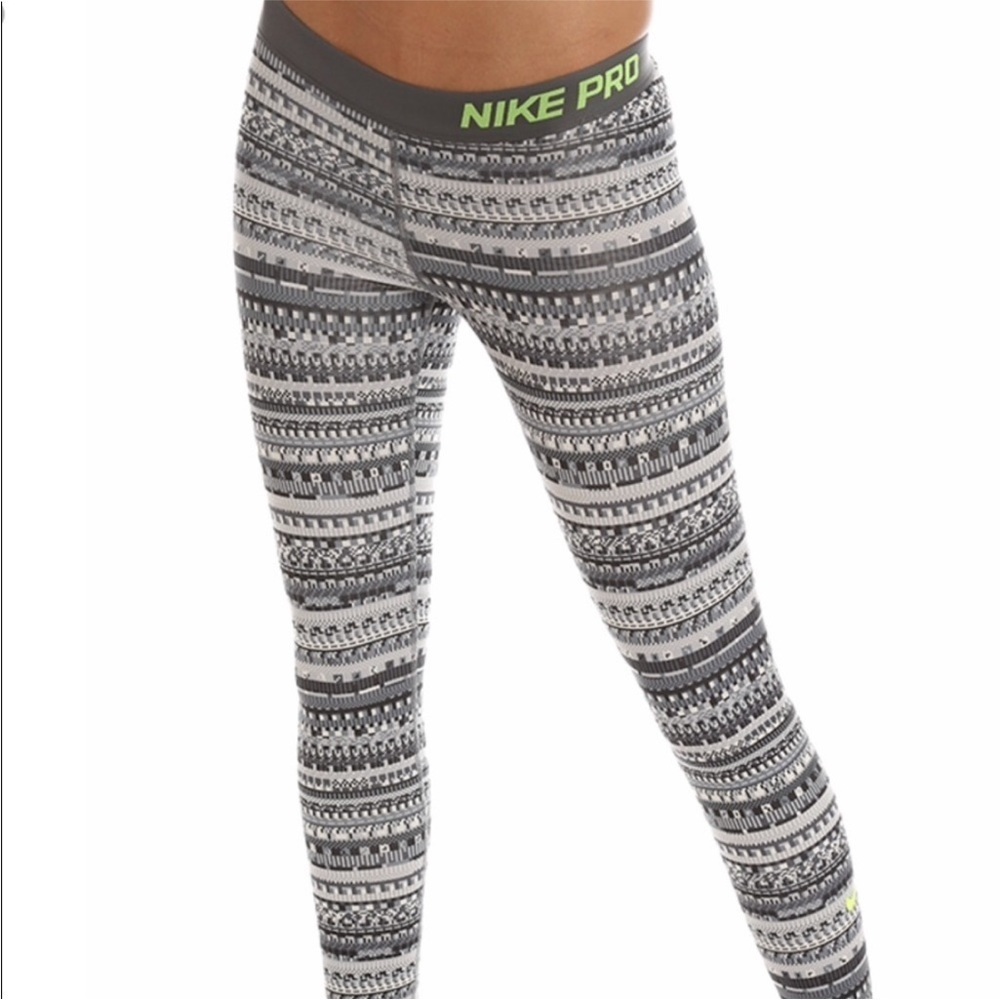 Nike Pro Hyperwarm Training Tights Leggings In Cool Grey/Black/Volt Size Medium